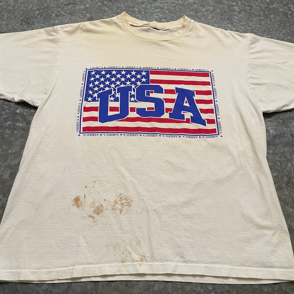 Vintage USA Flag America Single Stitch Shirt Mens XL Thrashed 90s Indie Grunge